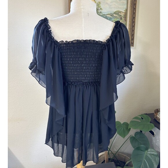 Victoria’s Secret Chiffon BOHO Cottage Romantic Flowy Stretchy Top Black S/M - Picture 7 of 16